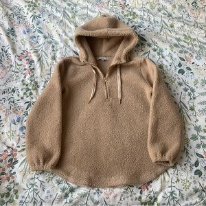 LOFT Women Sherpa Neutral Tan Cozy Hoodie Jacket Sweater Outwear Medium